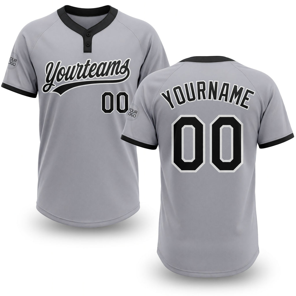 Custom Gray Black-White Two-Button Unisex Softball Jersey