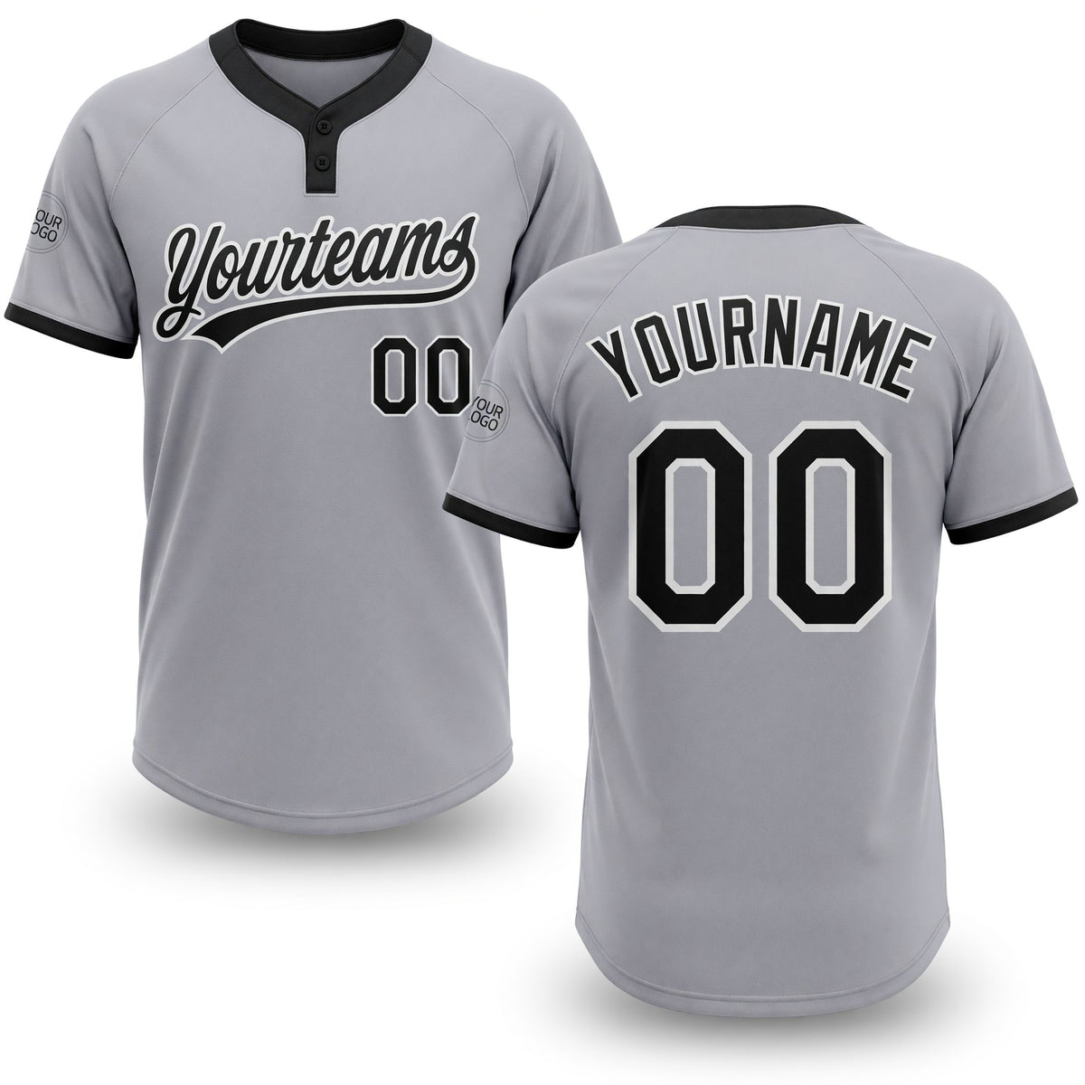 Custom Gray Black-White Two-Button Unisex Softball Jersey