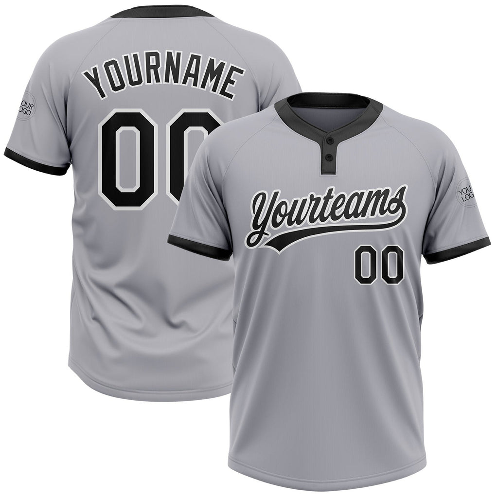 Custom Gray Black-White Two-Button Unisex Softball Jersey photo 1