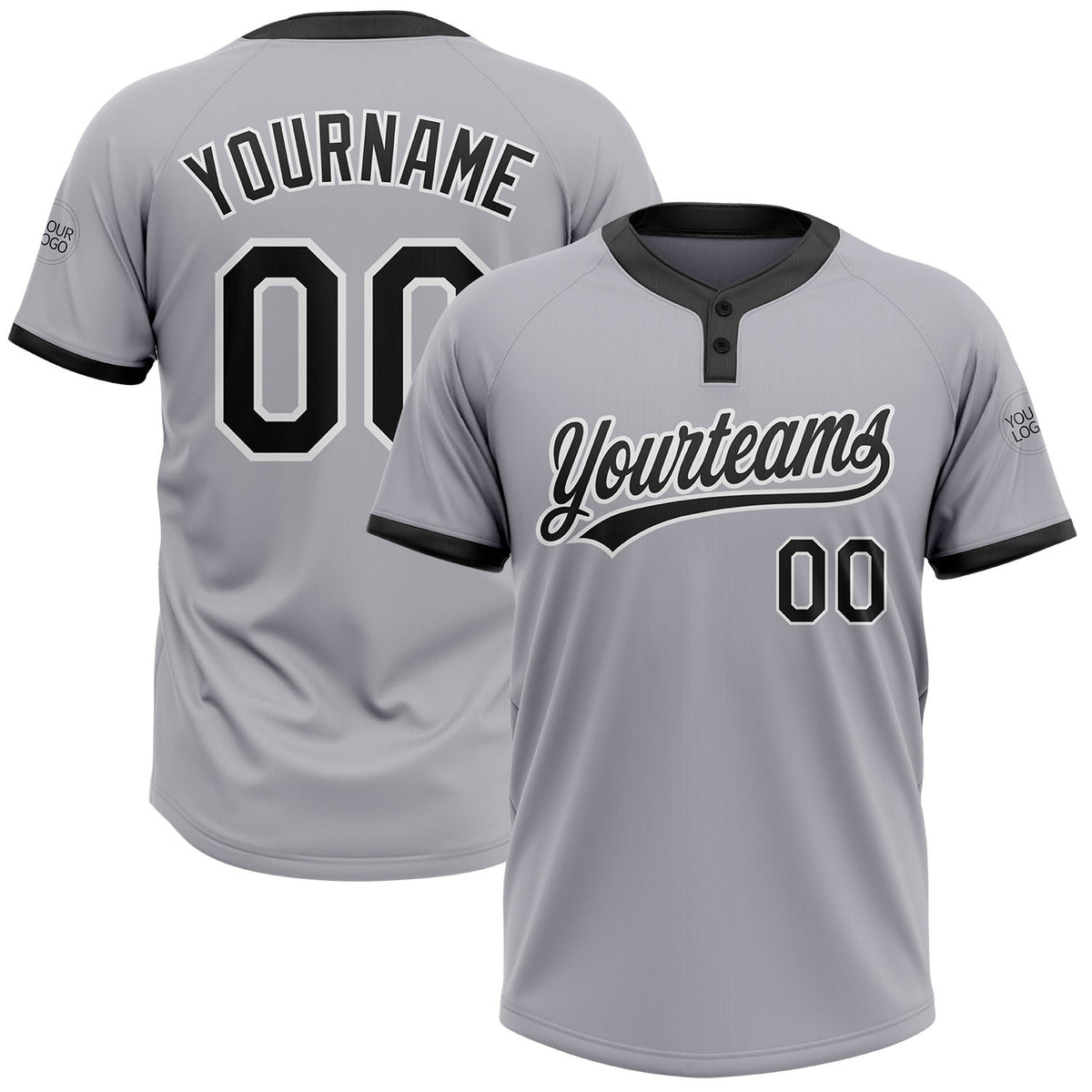 Custom Gray Black-White Two-Button Unisex Softball Jersey photo 1