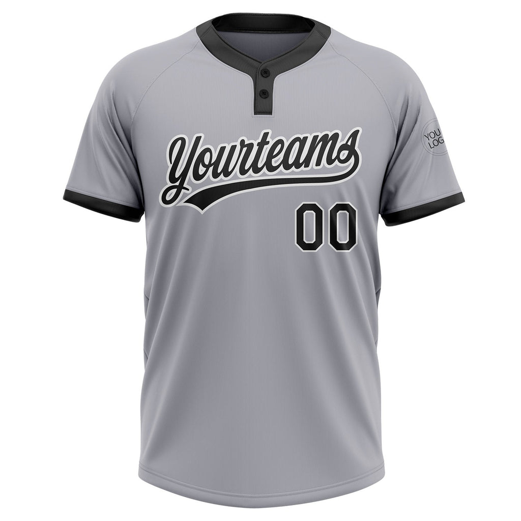 Custom Gray Black-White Two-Button Unisex Softball Jersey photo 2