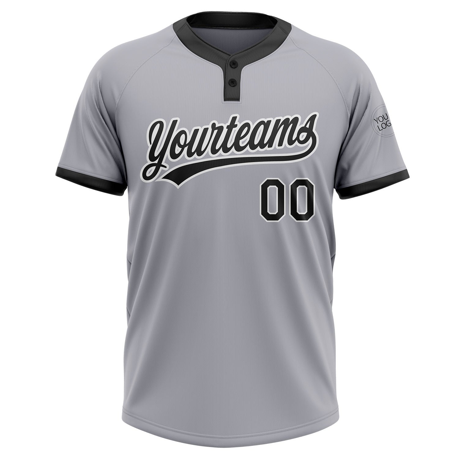 Custom Gray Black-White Two-Button Unisex Softball Jersey photo 2