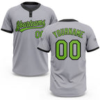 Custom Gray Neon Green-Black Two-Button Unisex Softball Jersey