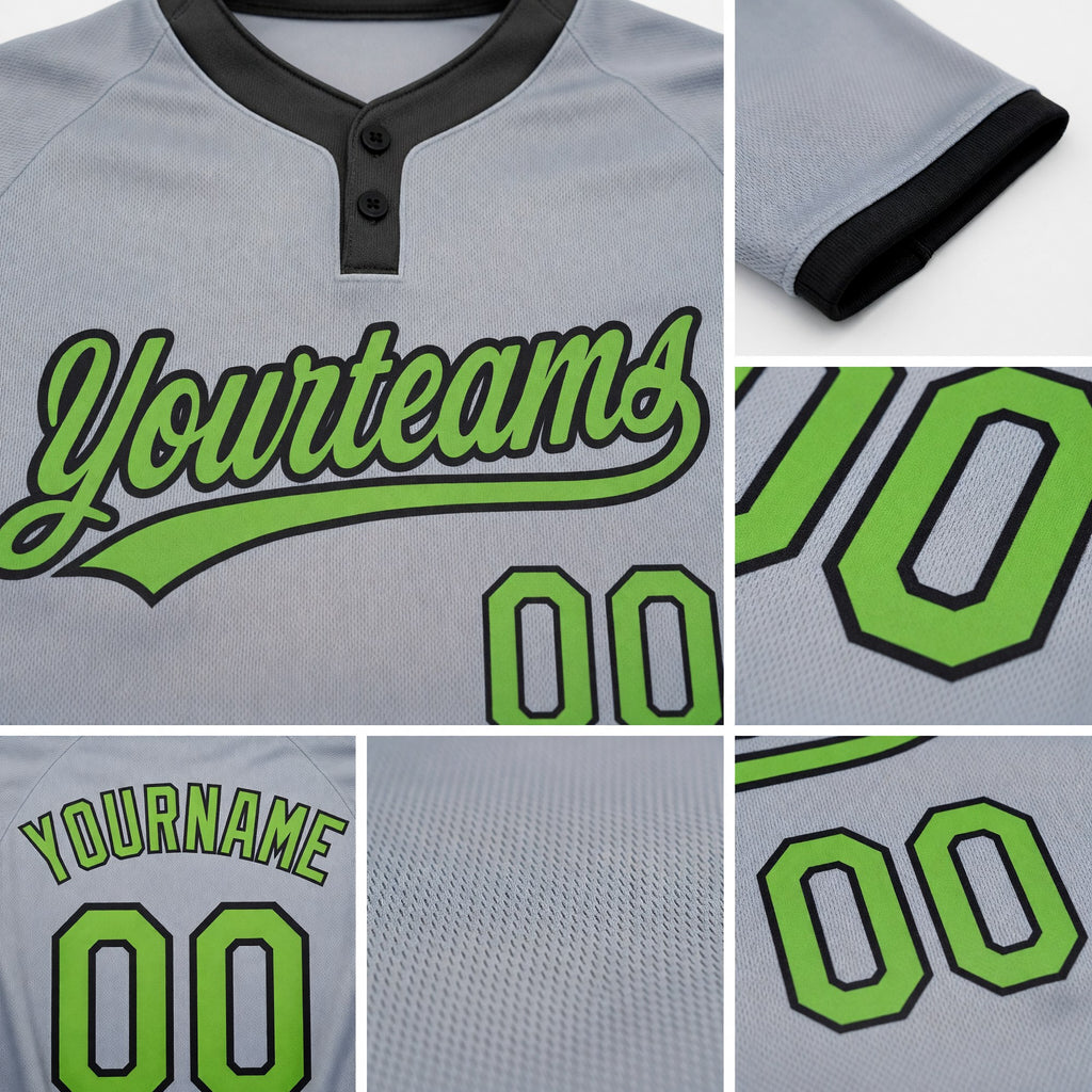 Custom Gray Neon Green-Black Two-Button Unisex Softball Jersey detail