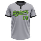 Custom Gray Neon Green-Black Two-Button Unisex Softball Jersey photo 2