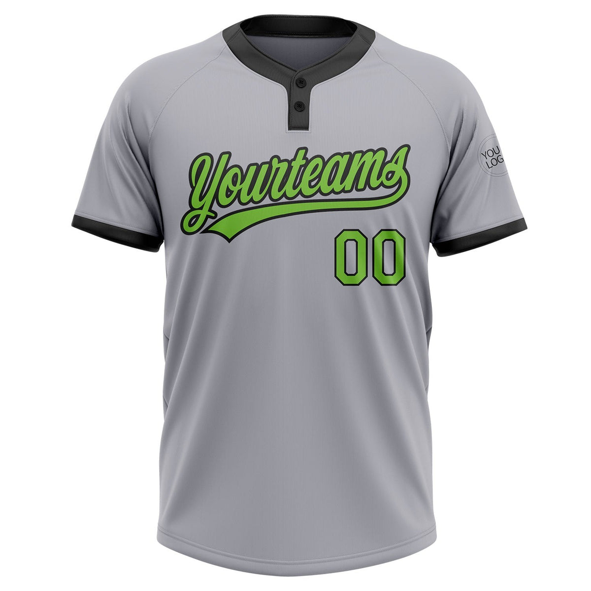 Custom Gray Neon Green-Black Two-Button Unisex Softball Jersey photo 2