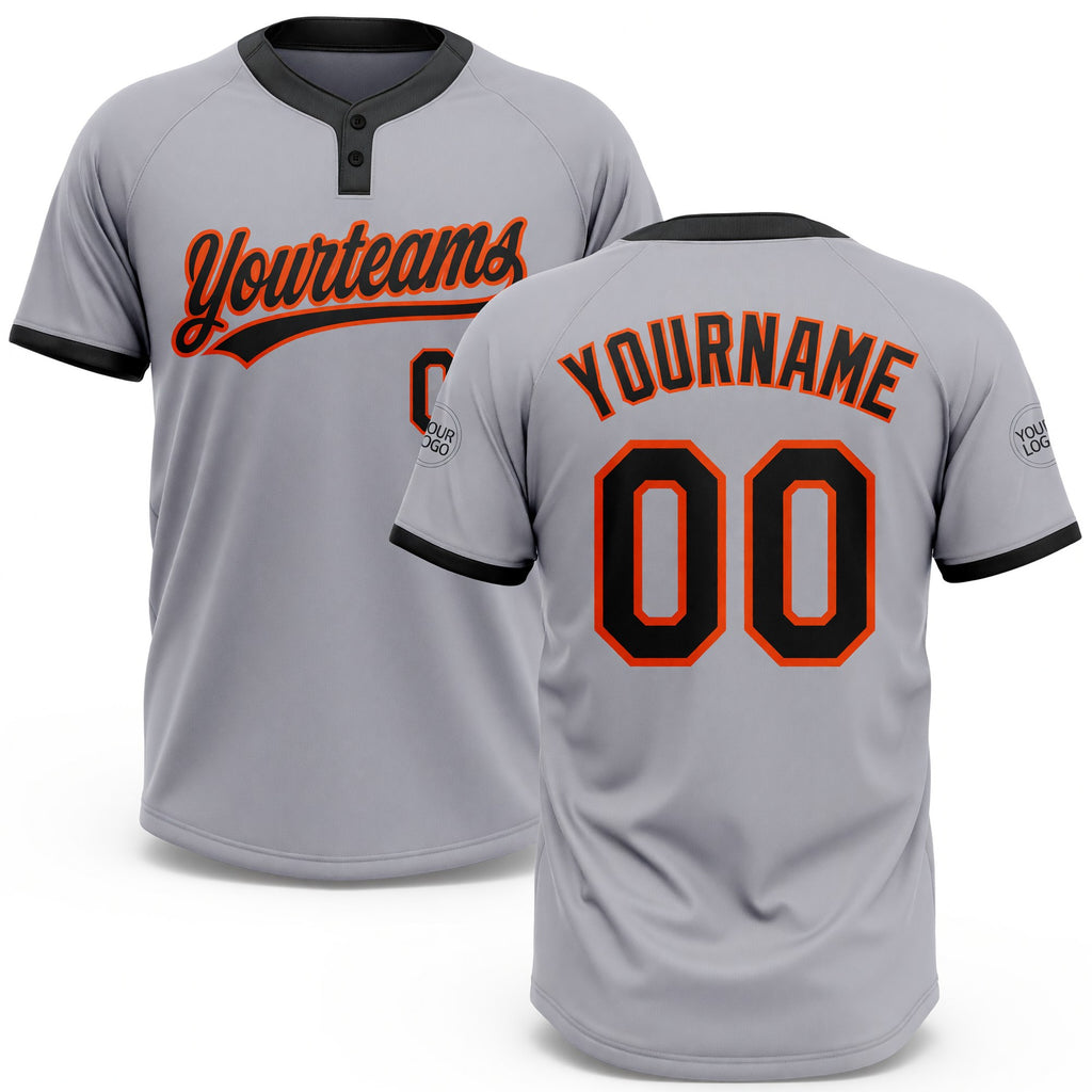 Custom Gray Black-Orange Two-Button Unisex Softball Jersey
