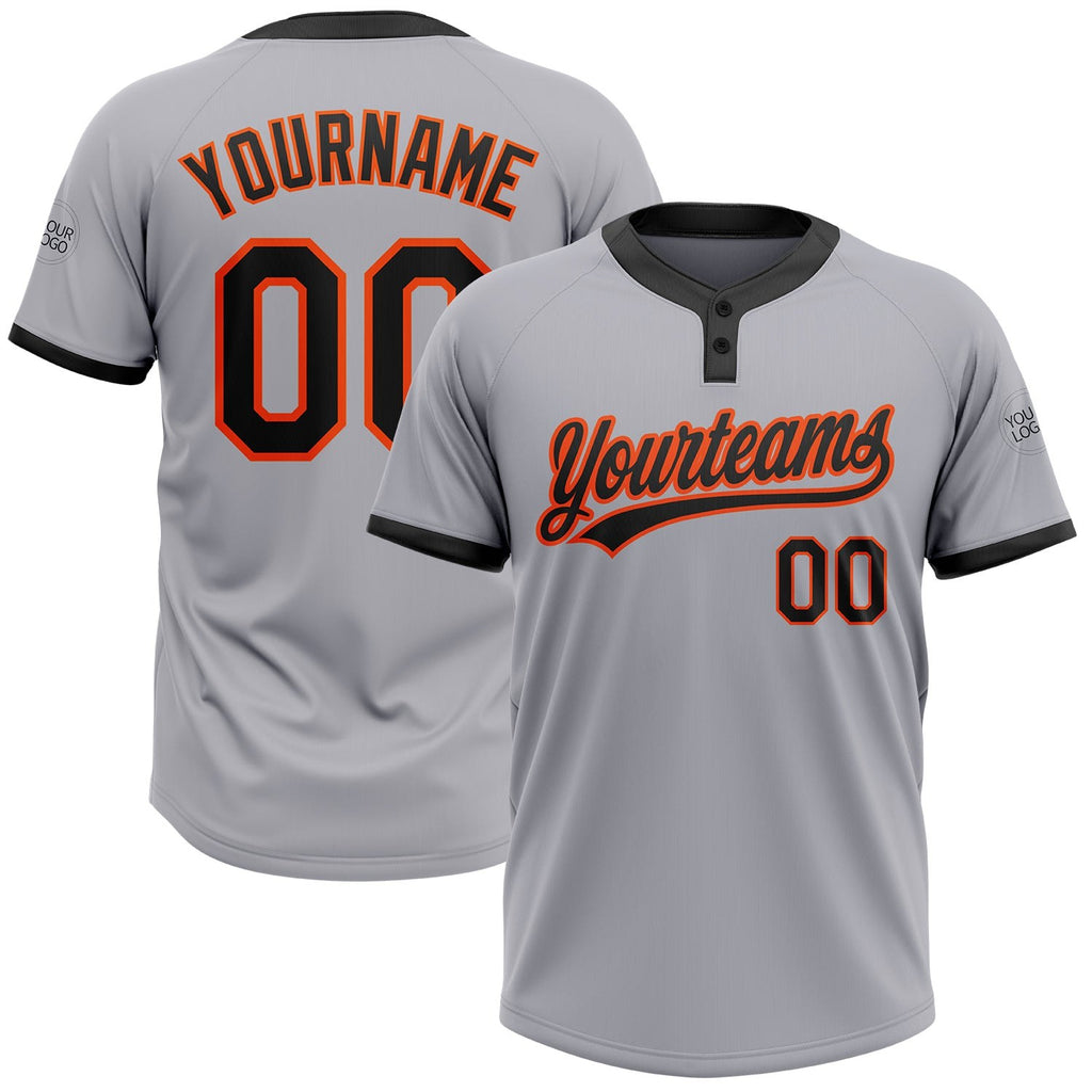 Custom Gray Black-Orange Two-Button Unisex Softball Jersey photo 1