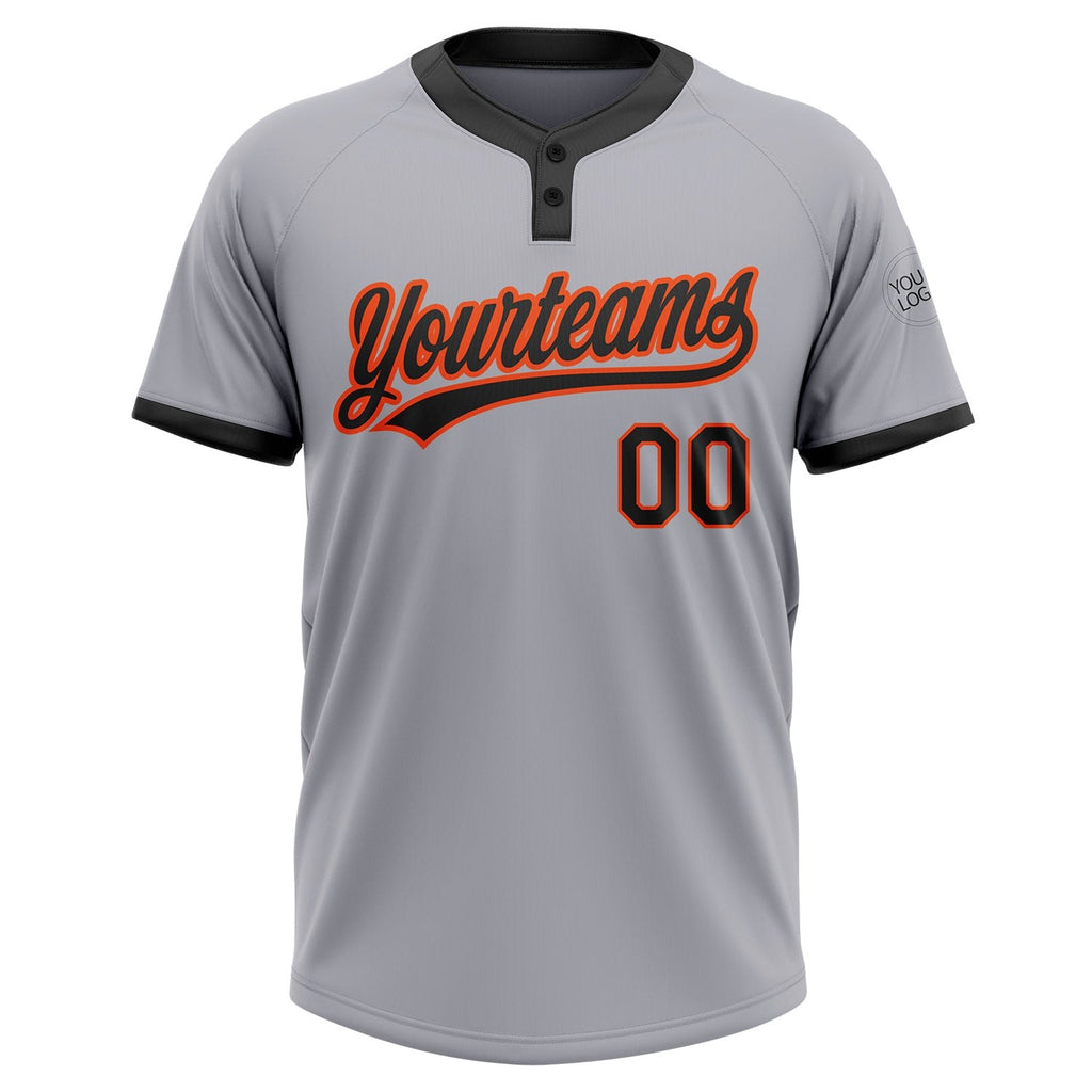 Custom Gray Black-Orange Two-Button Unisex Softball Jersey photo 2