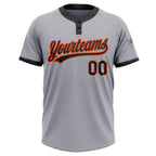 Custom Gray Black-Orange Two-Button Unisex Softball Jersey photo 2