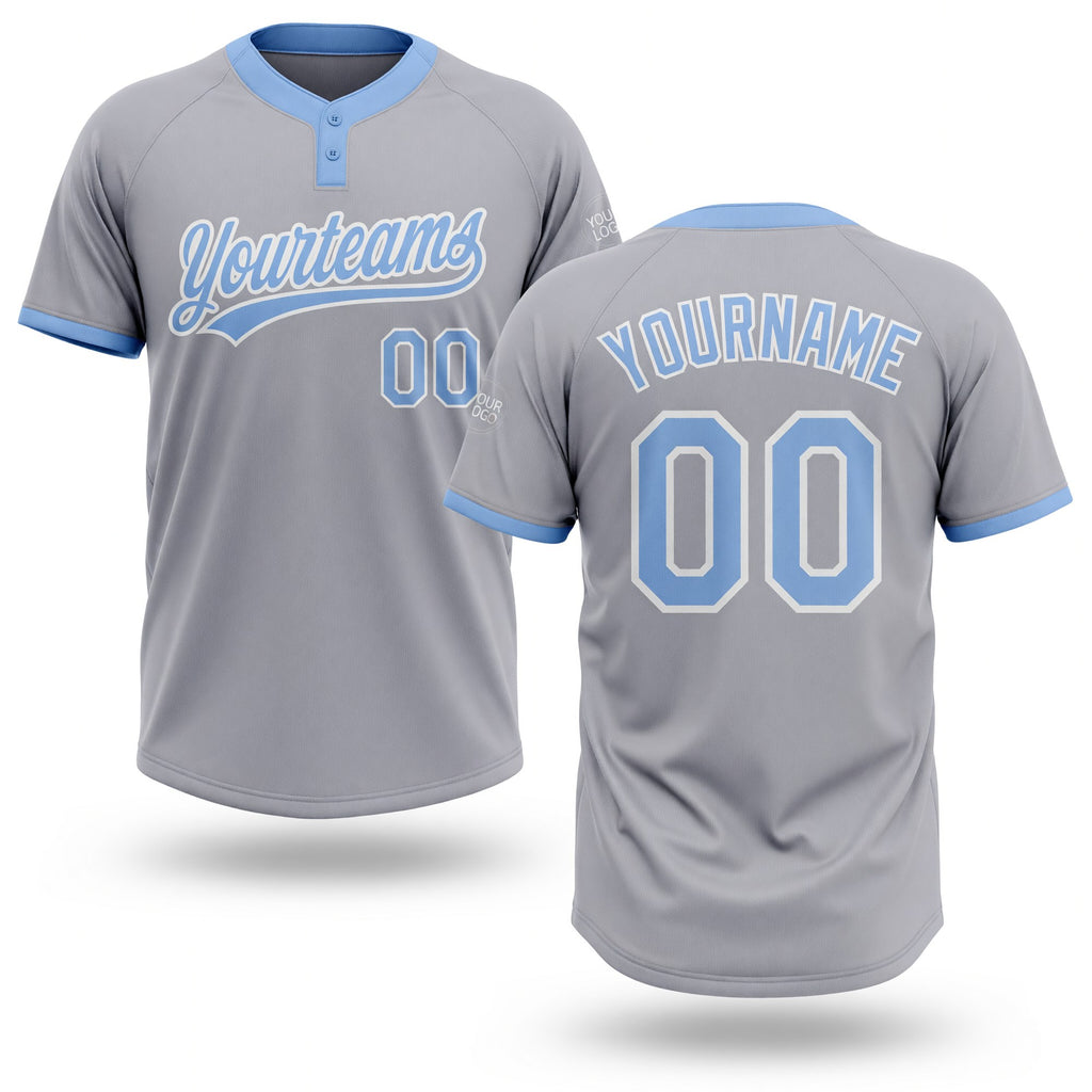 Custom Gray Light Blue-White Two-Button Unisex Softball Jersey