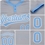 Custom Gray Light Blue-White Two-Button Unisex Softball Jersey detail