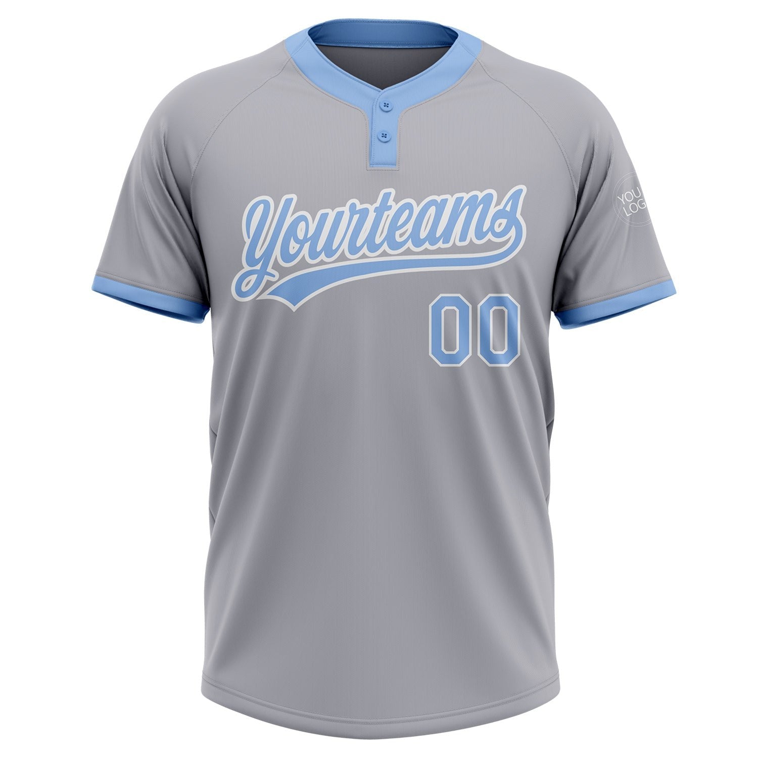 Custom Gray Light Blue-White Two-Button Unisex Softball Jersey photo 2