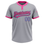 Custom Gray Light Blue Black-Pink Two-Button Unisex Softball Jersey photo 2
