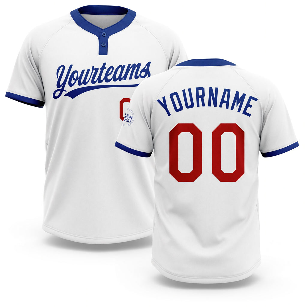 Custom White Red-Royal Two-Button Unisex Softball Jersey