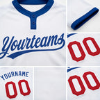 Custom White Red-Royal Two-Button Unisex Softball Jersey detail