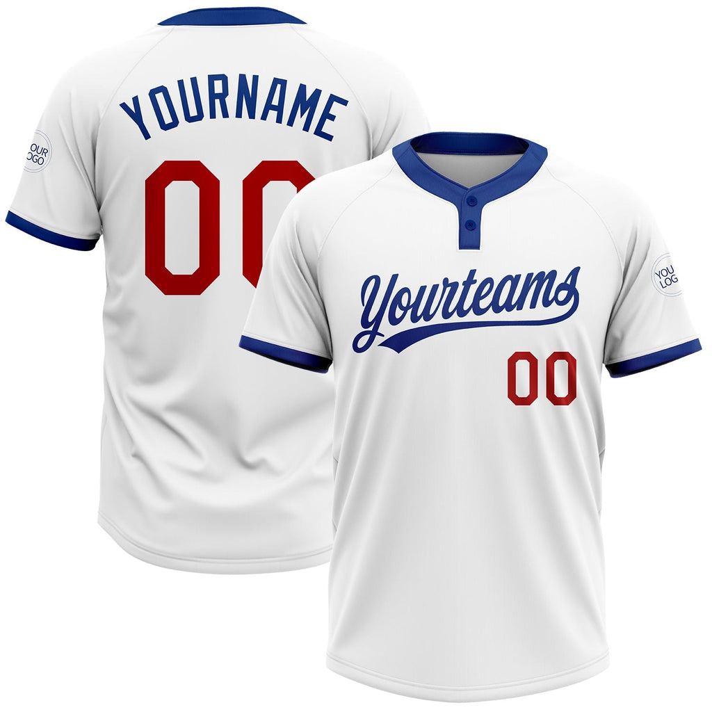 Custom White Red-Royal Two-Button Unisex Softball Jersey photo 1