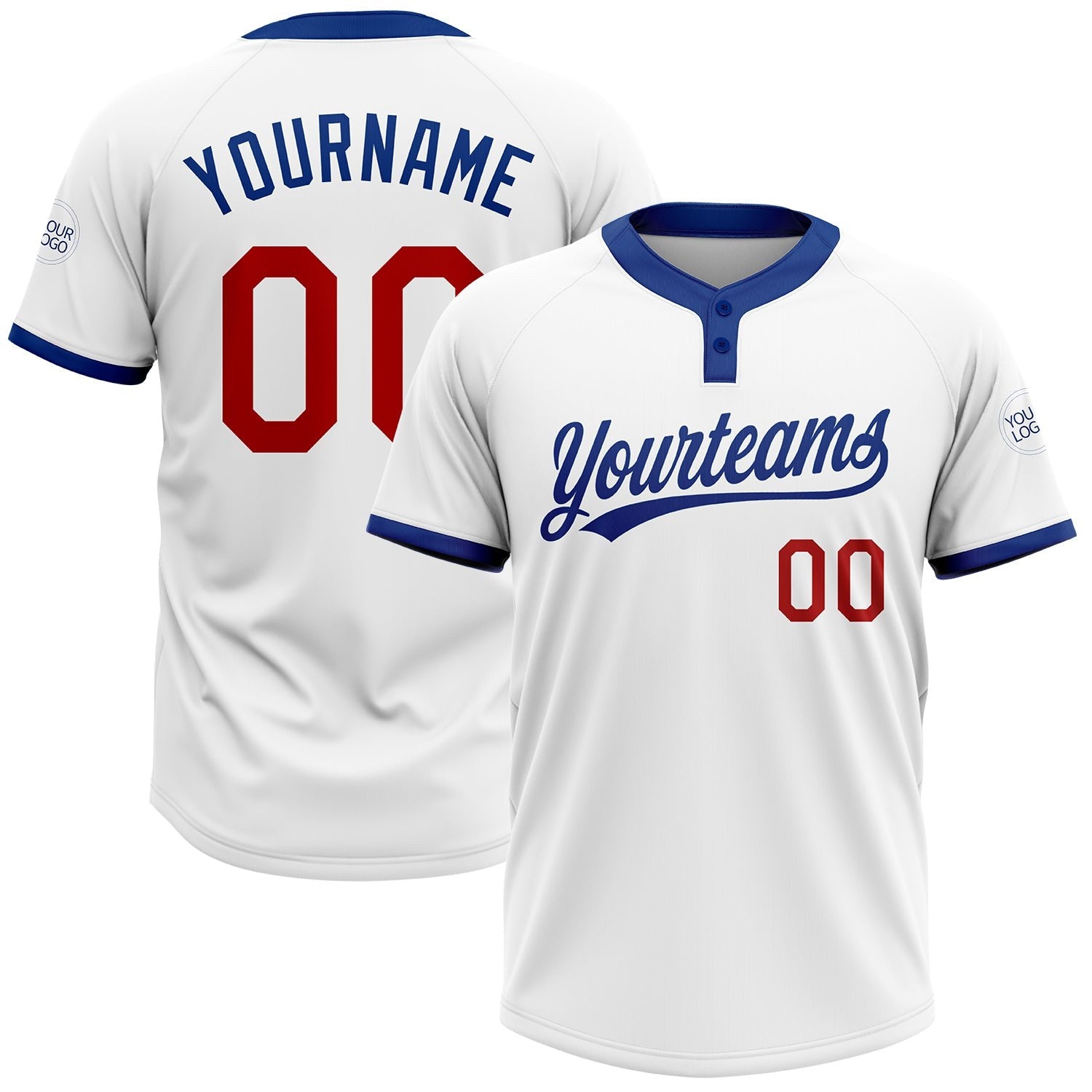 Custom White Red-Royal Two-Button Unisex Softball Jersey photo 1
