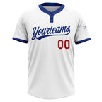 Custom White Red-Royal Two-Button Unisex Softball Jersey photo 2