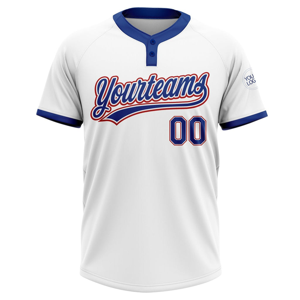 Custom White Royal-Red Two-Button Unisex Softball Jersey photo 2