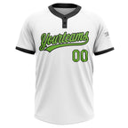 Custom White Neon Green-Black Two-Button Unisex Softball Jersey photo 2