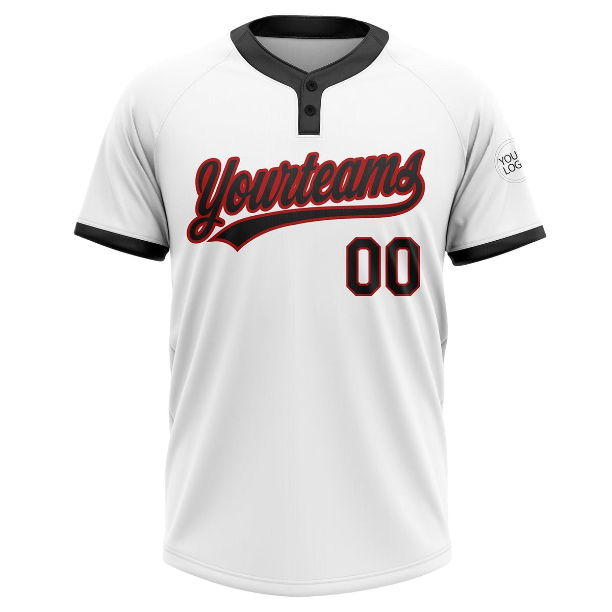 Custom White Black-Red Two-Button Unisex Softball Jersey photo 2