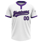 Custom White Purple-Black Two-Button Unisex Softball Jersey photo 2