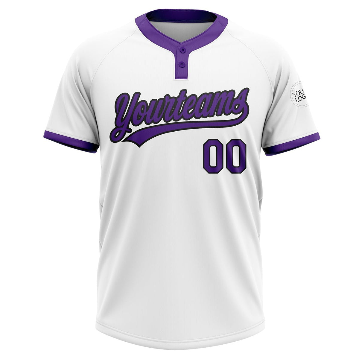 Custom White Purple-Black Two-Button Unisex Softball Jersey photo 2