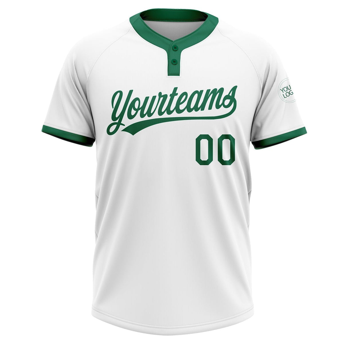Custom White Kelly Green Two-Button Unisex Softball Jersey photo 2