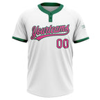 Custom White Pink-Kelly Green Two-Button Unisex Softball Jersey photo 2