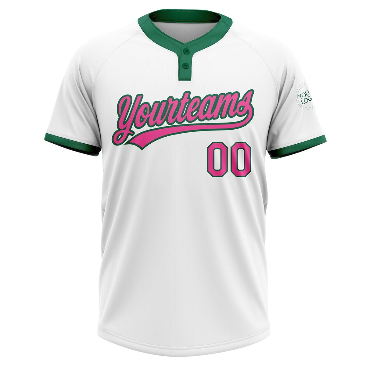 Custom White Pink-Kelly Green Two-Button Unisex Softball Jersey photo 2