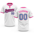 Custom White Light Blue Black-Pink Two-Button Unisex Softball Jersey