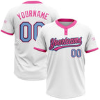 Custom White Light Blue Black-Pink Two-Button Unisex Softball Jersey photo 1