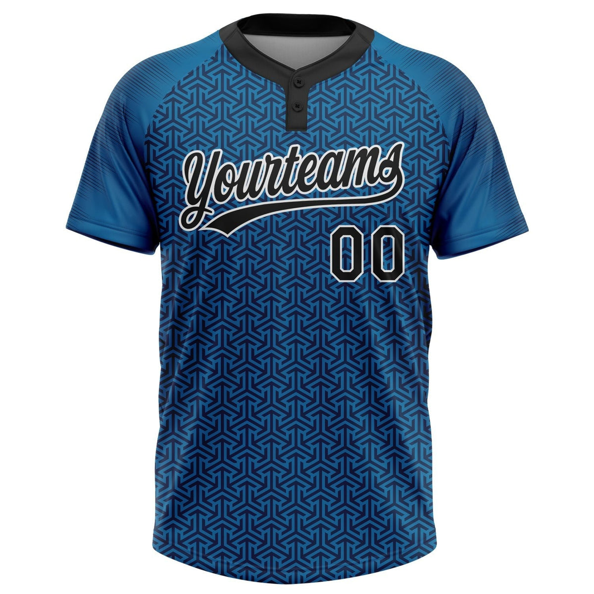 Custom Blue Black-White 3D Pattern Two-Button Unisex Softball Jersey photo 2