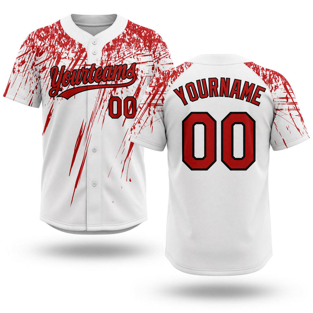 Custom White Red-Black 3D Pattern Two-Button Unisex Softball Jersey