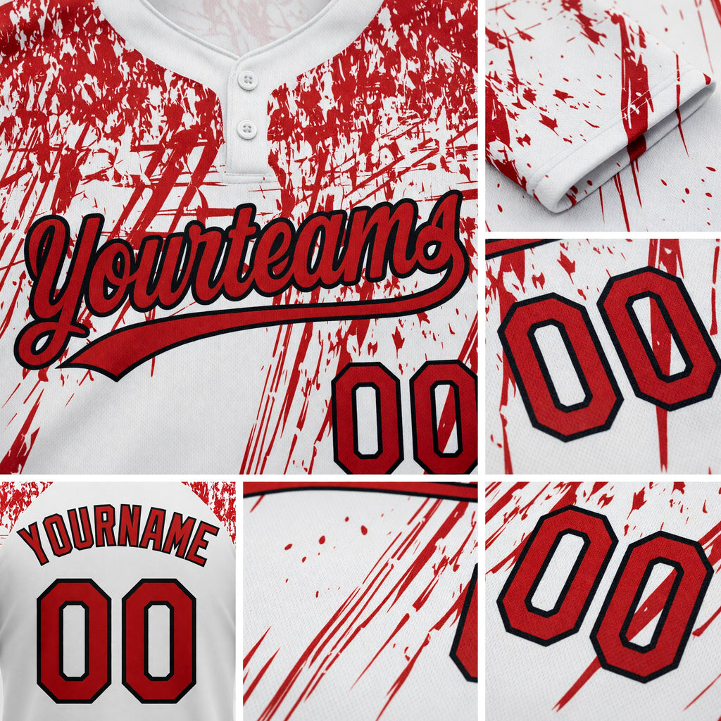 Custom White Red-Black 3D Pattern Two-Button Unisex Softball Jersey detail