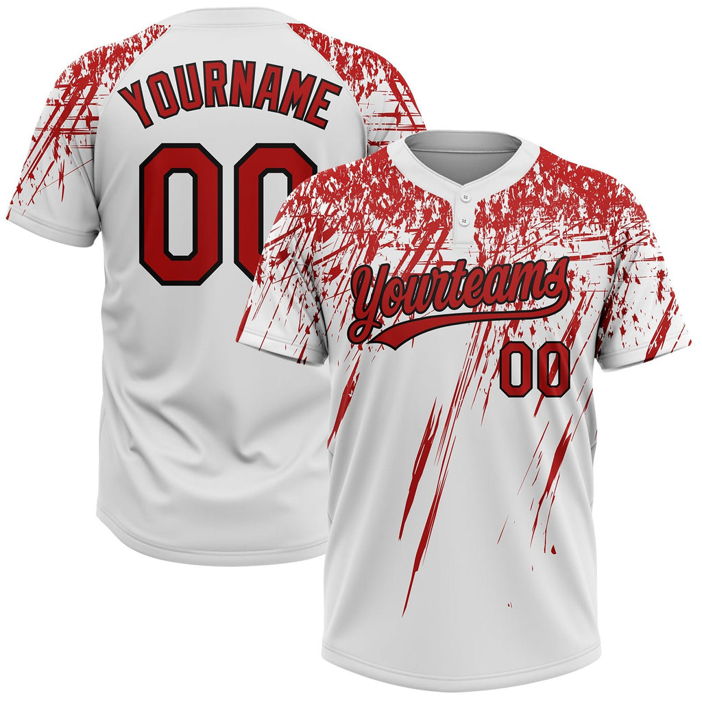 Custom White Red-Black 3D Pattern Two-Button Unisex Softball Jersey photo 1