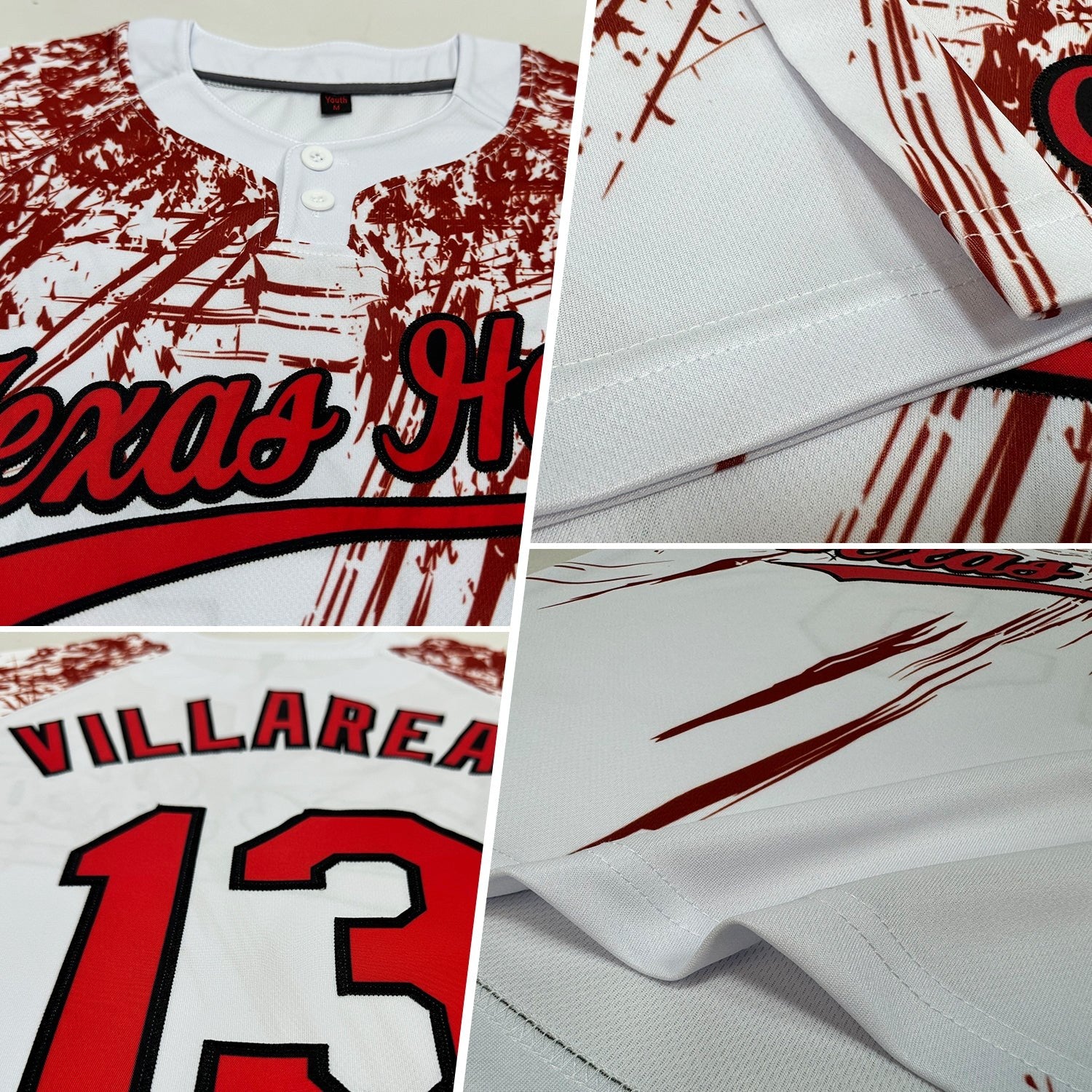 Custom White Red-Black 3D Pattern Two-Button Unisex Softball Jersey photo 2