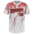 Custom White Red-Black 3D Pattern Two-Button Unisex Softball Jersey photo 3