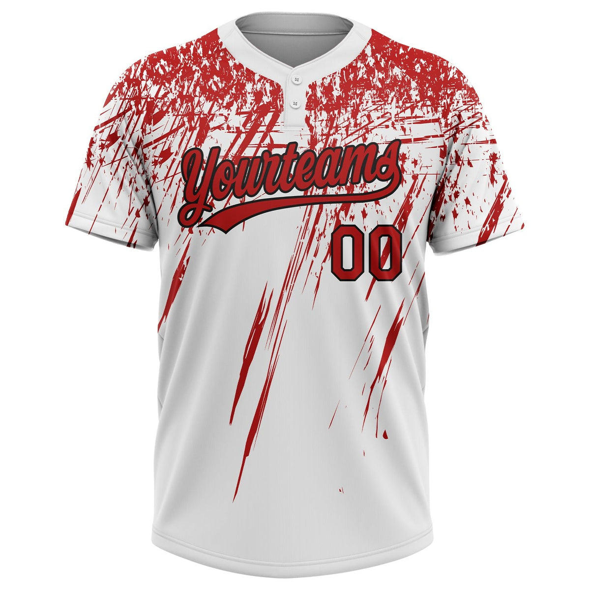 Custom White Red-Black 3D Pattern Two-Button Unisex Softball Jersey photo 3