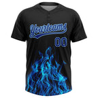 Custom Black Royal-Light Blue 3D Pattern Flame Two-Button Unisex Softball Jersey photo 2