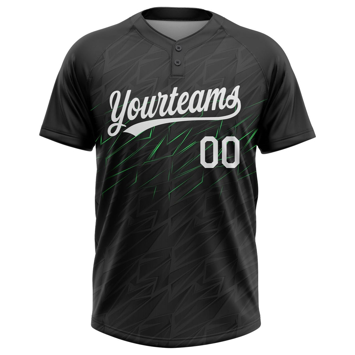 Custom Black White-Neon Green 3D Pattern Two-Button Unisex Softball Jersey photo 2