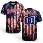 Custom White Royal-Red 3D American Flag Fashion Two-Button Unisex Softball Jersey