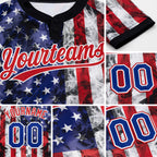 Custom White Royal-Red 3D American Flag Fashion Two-Button Unisex Softball Jersey detail