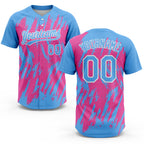 Custom Pink Powder Blue-White 3D Pattern Two-Button Unisex Softball Jersey