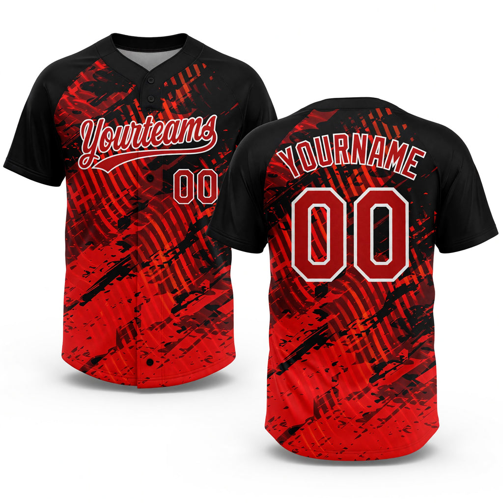 Custom Black Red-White 3D Pattern Two-Button Unisex Softball Jersey