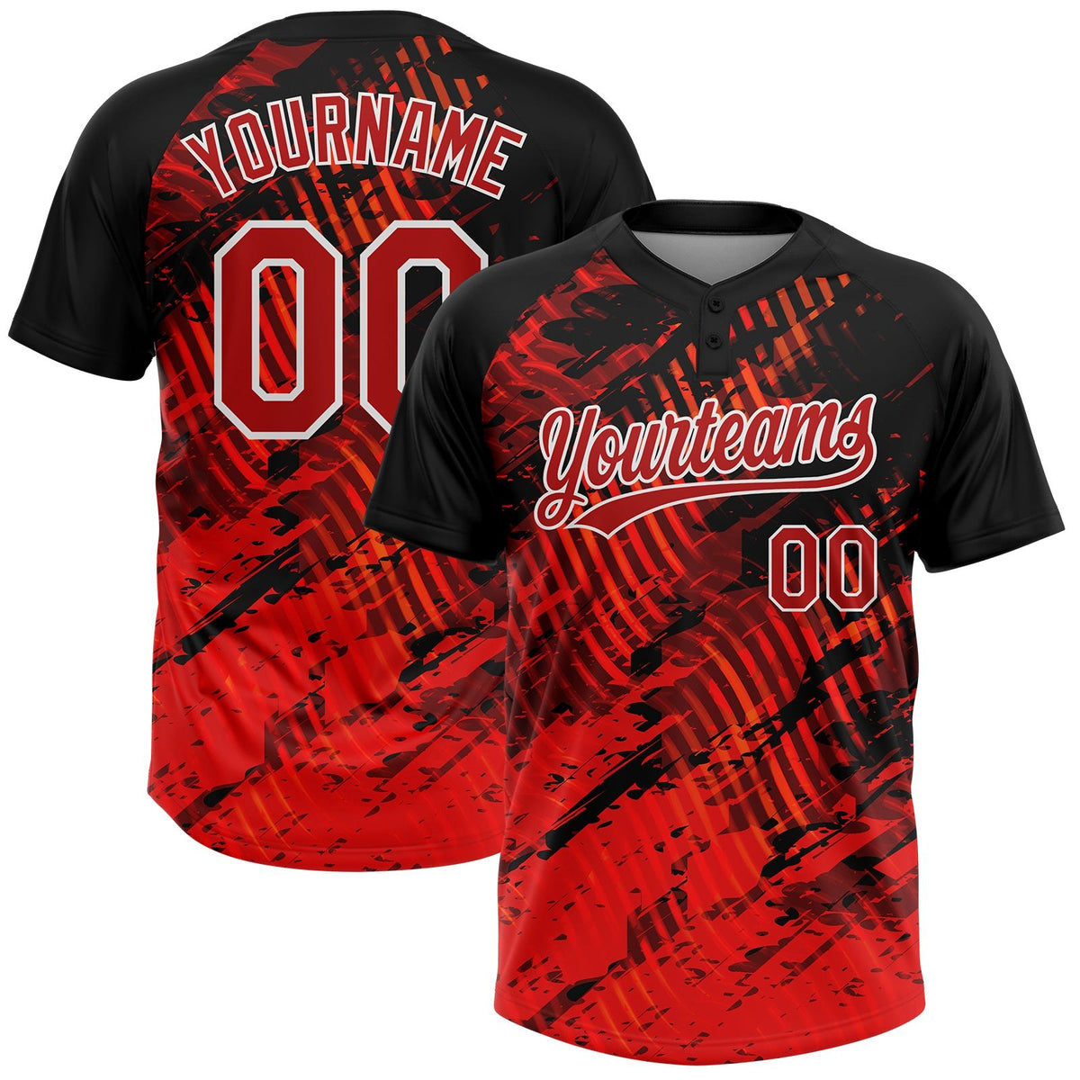 Custom Black Red-White 3D Pattern Two-Button Unisex Softball Jersey photo 1