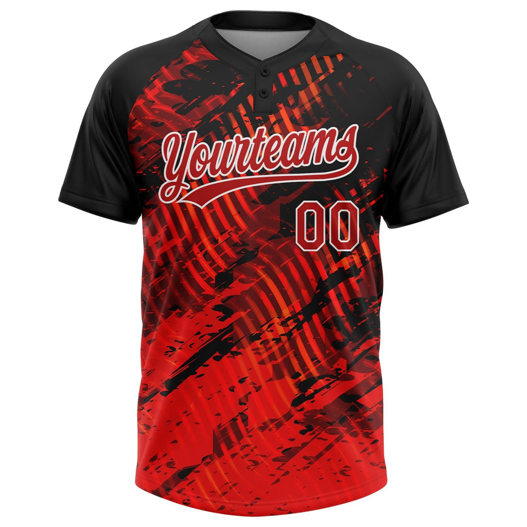 Custom Black Red-White 3D Pattern Two-Button Unisex Softball Jersey photo 2