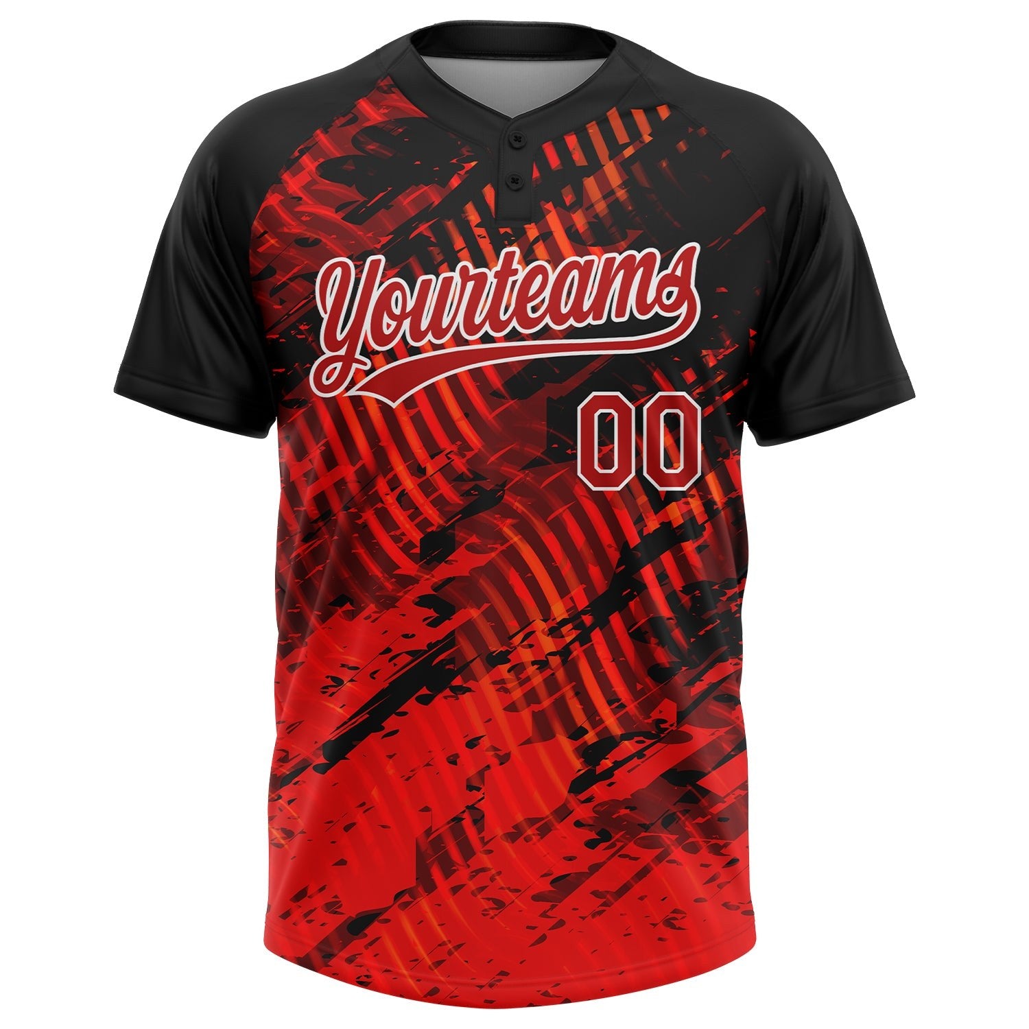 Custom Black Red-White 3D Pattern Two-Button Unisex Softball Jersey photo 2