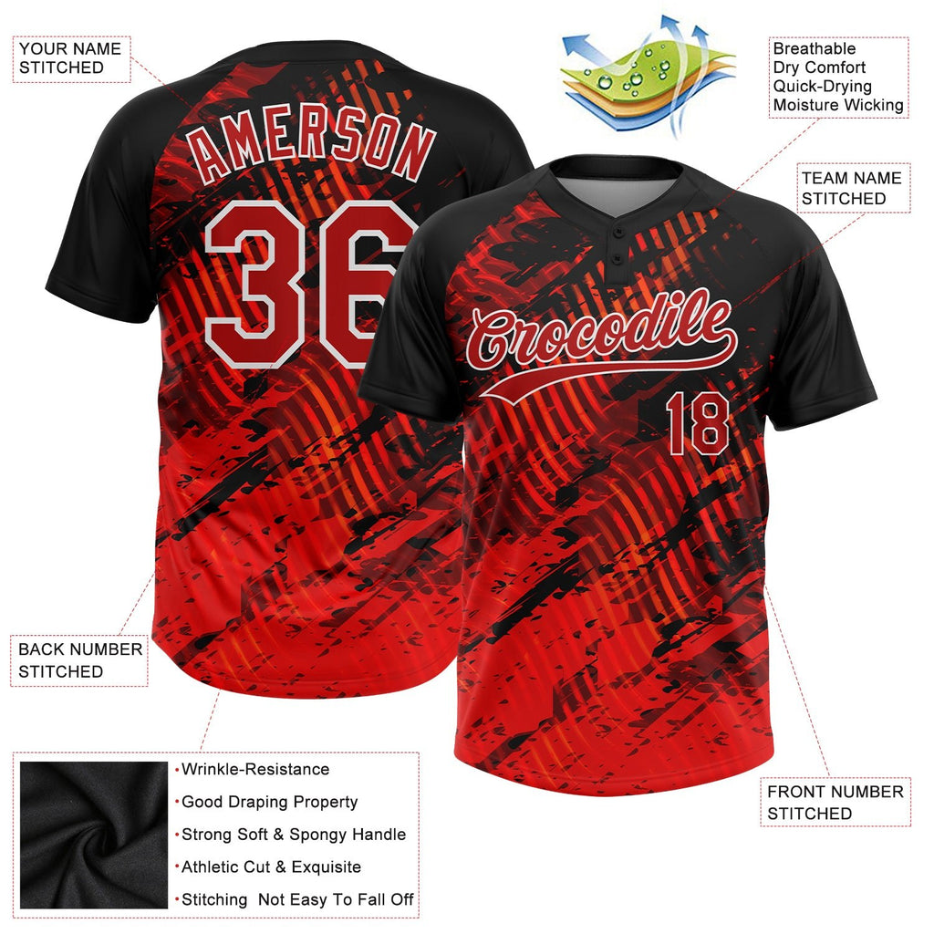 Custom Black Red-White 3D Pattern Two-Button Unisex Softball Jersey photo 3